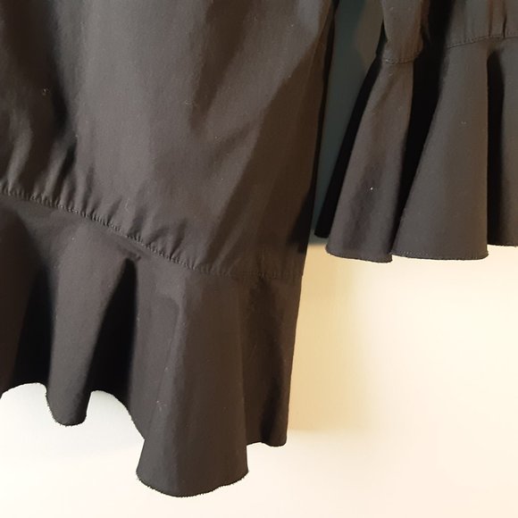 Kaktus Black Cotton Asymmetrical Ruffle V-neck Peplum Blouse - Picture 11 of 14